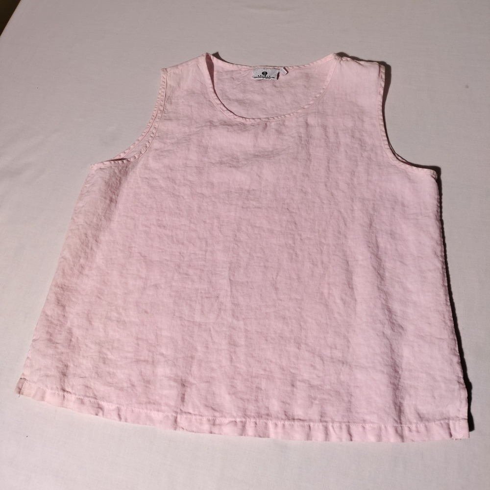 Spirit Activewear Womens Pink 100% Linen Sleeveless Scoop Neck Tank Top Large